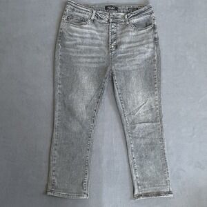 Judy Blue Skinny Fit Capri Jeans Women's 15/32 Gray Button Fly  34x23 Stretch
